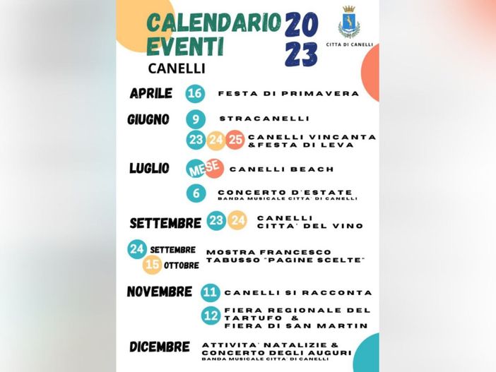 Il calendario di eventi canellesi in programma nell'arco del 2023
