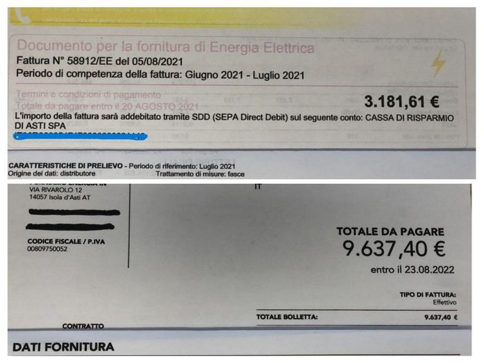 Il raffronto tra le bollette della luce di luglio 2021 e luglio 2022