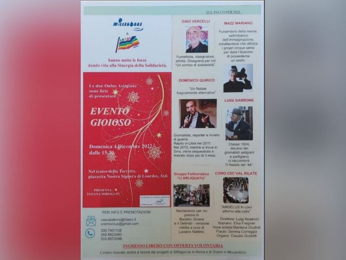 La locandina dello spettacolo il programma domenica 5 dicembre al teatro della Torretta di Asti