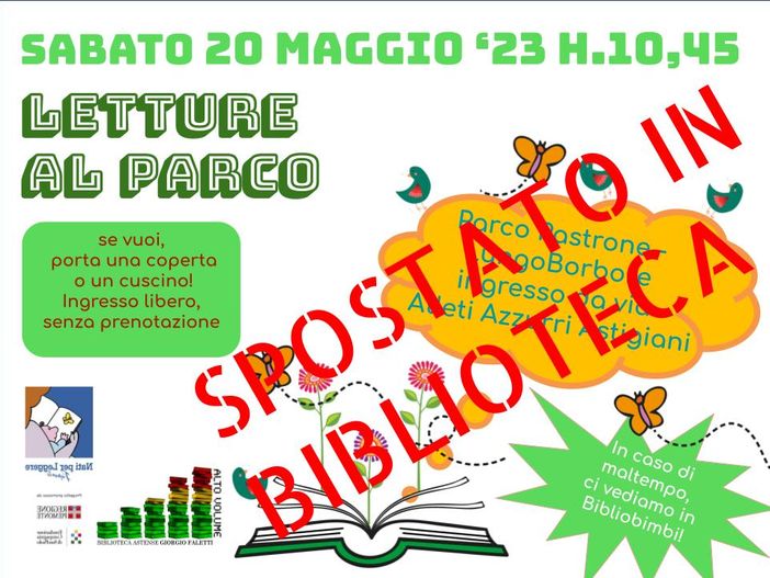 Maltempo, spostate alla Bibliobimbi di Asti le letture al parco di domani