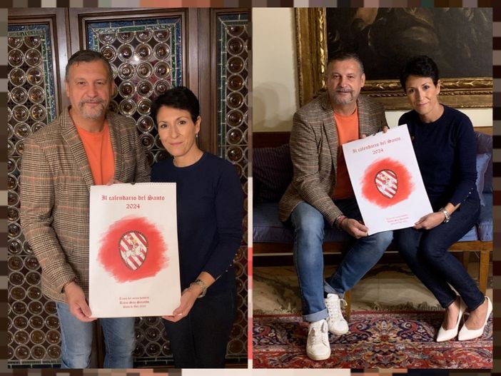 Il rettore Gianluca Assandri con la responsabile corteo bambini Guya Loddo Il rettore Gianluca Assandri con la responsabile corteo bambini Guya Loddo