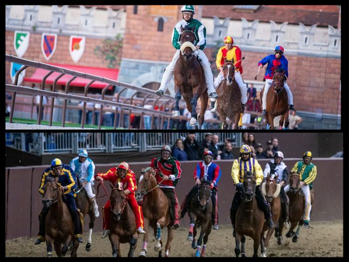 Il Palio di Legnano (sopra) e quello di Ferrara (sotto). (Le immagini sono dei rispettivi enti organizzatori)
