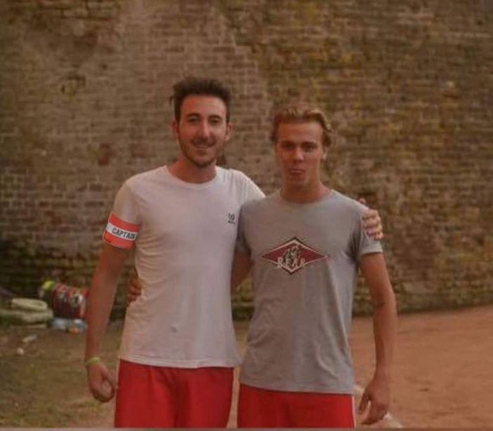 Il portiere del Moncalvo Marco Ferro (a sinistra) e Francesco Patelli