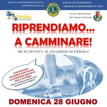 Domani con  Lions club Storici, Artisti e Presepisti d’Asti, si cammina per sconfiggere il diabete