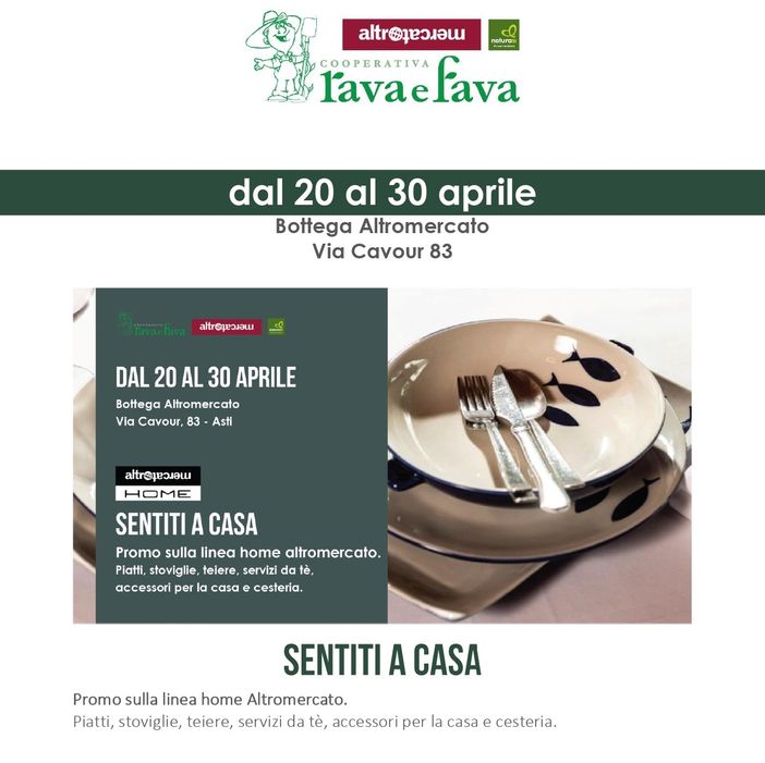 'Sentiti a casa', la nuova iniziativa della Bottega Rava e Fava con la linea Home di Altromercato
