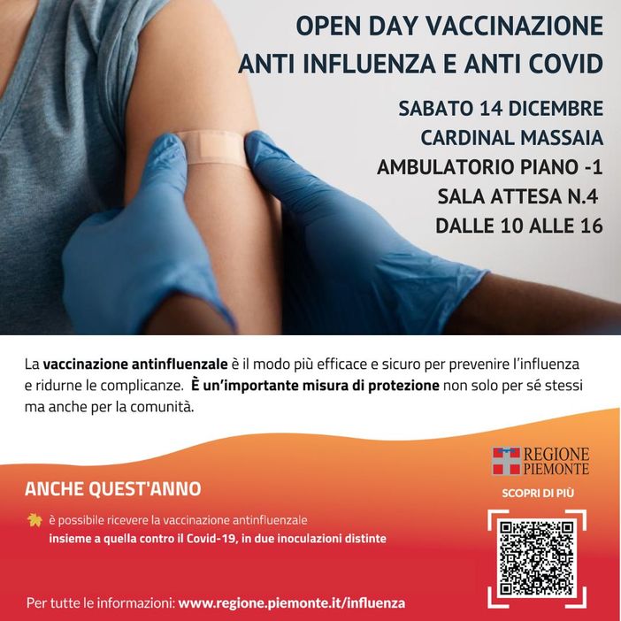 Open Day per le vaccinazioni anti-influenza e anti-Covid al Cardinal Massaia Open Day per le vaccinazioni anti-influenza e anti-Covid al Cardinal Massaia