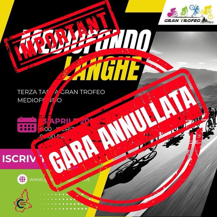 Rinviata per maltempo la gara ciclistica Mediofondo Langhe Rinviata per maltempo la gara ciclistica Mediofondo Langhe