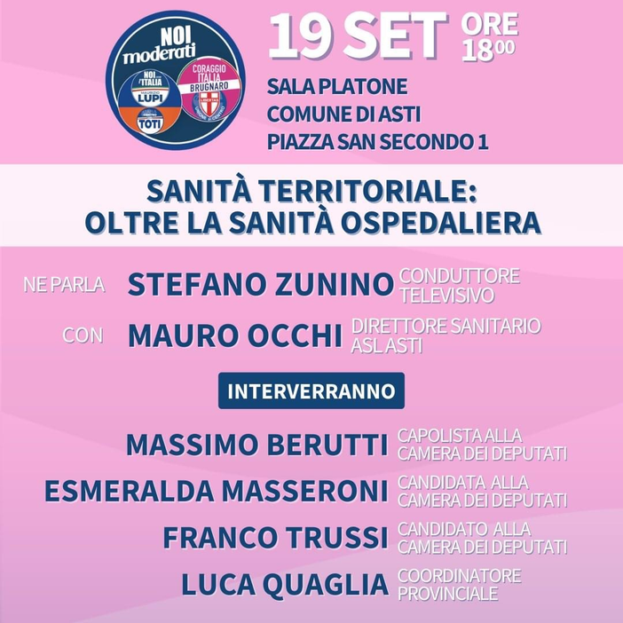 Agenda elettorale: in Sala Pastrone oggi "Sanità territoriale oltre la sanità ospedaliera" Agenda elettorale: in Sala Pastrone oggi "Sanità territoriale oltre la sanità ospedaliera"