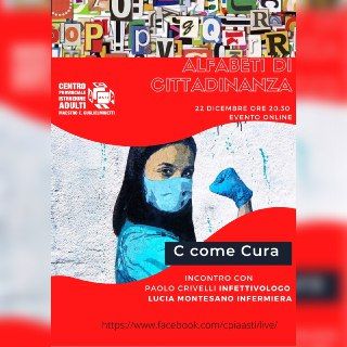 Domani sera per il percorso "Alfabeti di cittadinanza", organizzato dal Cpia di Asti, "C come cura" Domani sera per il percorso "Alfabeti di cittadinanza", organizzato dal Cpia di Asti, "C come cura"