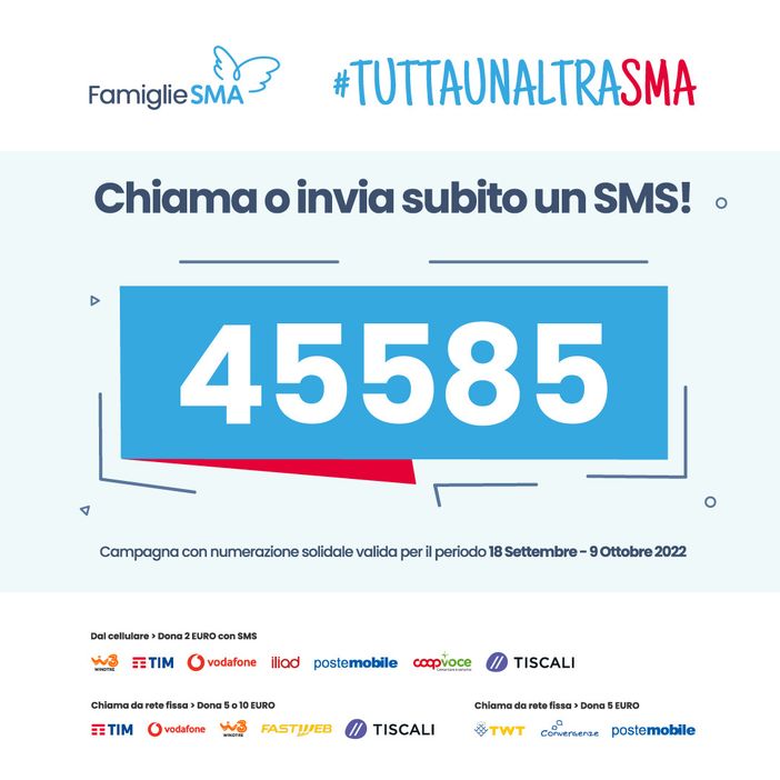 Basta un SMS per contribuire a dare una speranza ai malati SMA Basta un SMS per contribuire a dare una speranza ai malati SMA