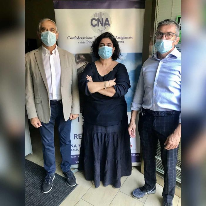 Da sinistra Ermanno Laner, presidente Provinciale CNA Asti; Stefania Gagliano, segretario-direttore CNA Asti; Enzo Medico, presidente Asso.Forma Da sinistra Ermanno Laner, presidente Provinciale CNA Asti; Stefania Gagliano, segretario-direttore CNA Asti; Enzo Medico, presidente Asso.Forma