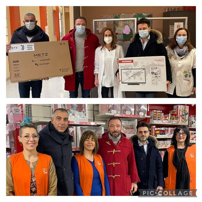 Un collage di immagini relativo le donazioni effettuate in favore della Pediatria del Massaia Un collage di immagini relativo le donazioni effettuate in favore della Pediatria del Massaia