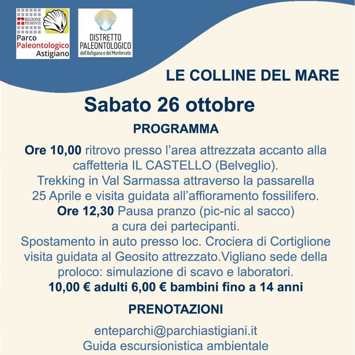 Il Parco Paleontologico di Asti organizza a Belveglio una giornata all'insegna della paleontologia Il Parco Paleontologico di Asti organizza a Belveglio una giornata all'insegna della paleontologia