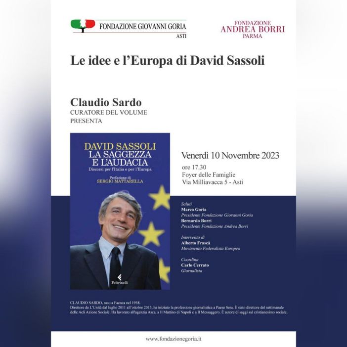 Le idee e l’Europa di David Sassoli ad Asti nel libro di Claudio Sardo
