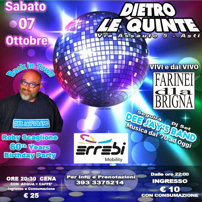 &quot;Su le mani&quot;! Il dj Roby Scaglione torna ad Asti per festeggiare i suoi 60 anni con un evento al Dietro le quinte