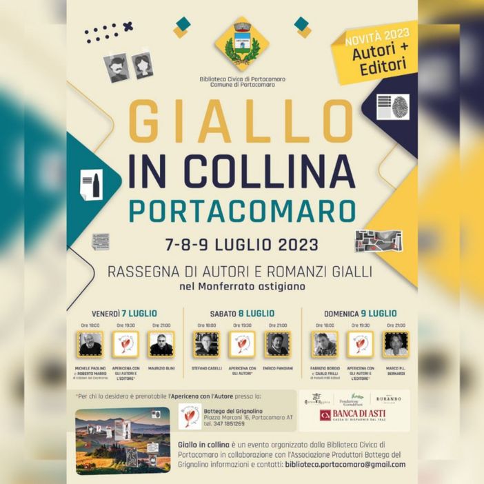 A Portacomaro è tempo di "Giallo in collina", da venerdì 7 a domenica 9 luglio