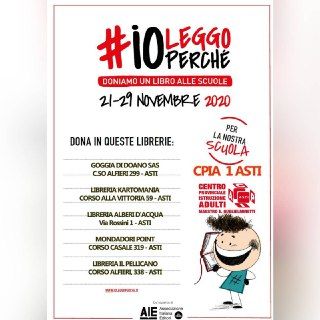 La Biblioteca "Renato Bordone" del Cpia di Asti invita a donare libri, durante l'iniziativa #ioleggoperché La Biblioteca "Renato Bordone" del Cpia di Asti invita a donare libri, durante l'iniziativa #ioleggoperché