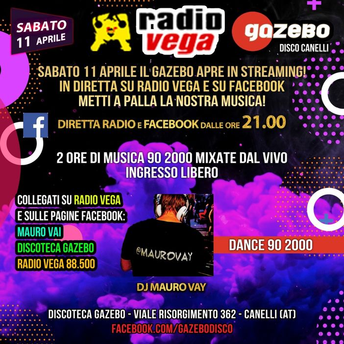 In discoteca si... ma da casa. Iniziativa di Radio Vega con il Gazebo di Canelli