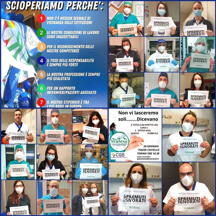 Infermieri ancora in piazza il 28 gennaio a Torino in piazza Castello [VIDEO]