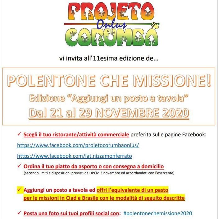 A Nizza il "Polentone che Missione" giunge all'11esima edizione e ...Aggiunge un posto a tavola" A Nizza il "Polentone che Missione" giunge all'11esima edizione e ...Aggiunge un posto a tavola"