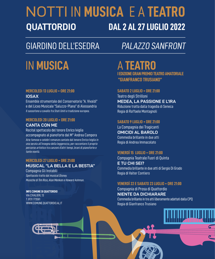 Parlerà anche astigiano la rassegna “Quattordio in Musica e a Teatro”, al via sabato 2 luglio