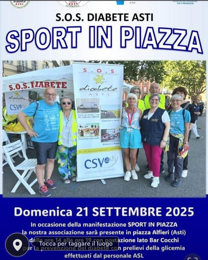 Sport in piazza: l'associazione Sos diabete Asti in campo per la prevenzione