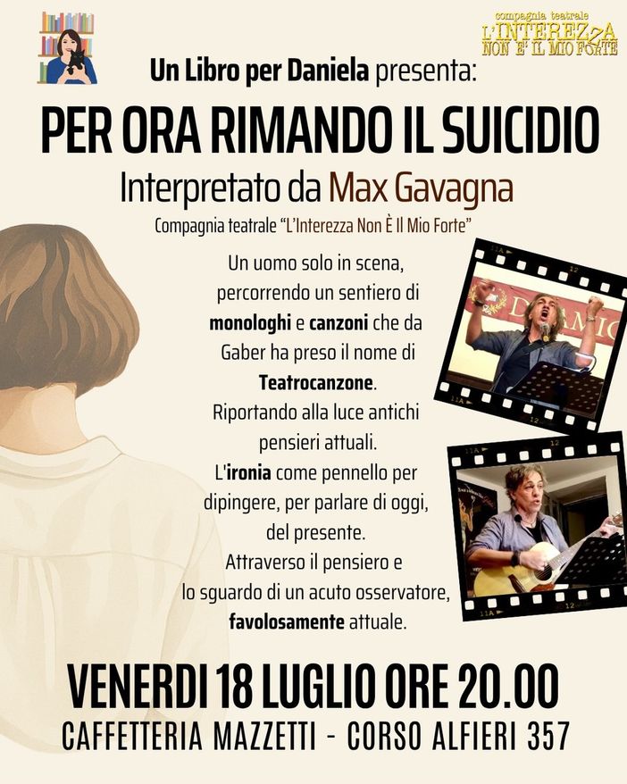 &quot;Per ora rimando il suicidio&quot; di Max Gavagna alla Caffetteria Mazzetti di Asti
