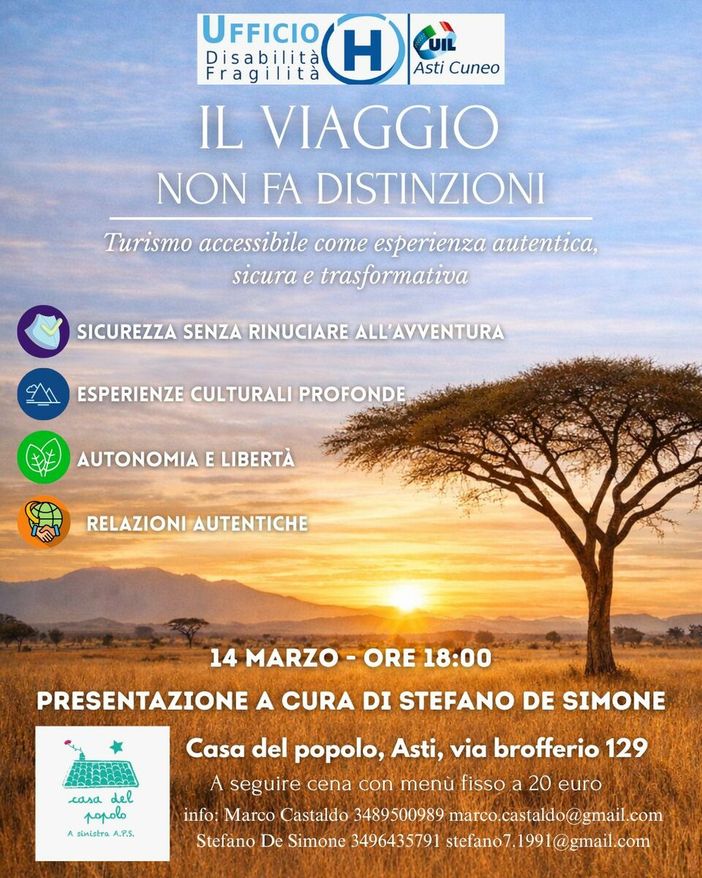 Viaggi accessibili: ad Asti la presentazione dell'iniziativa di Stefano De Simone e Uil Asti-Cuneo