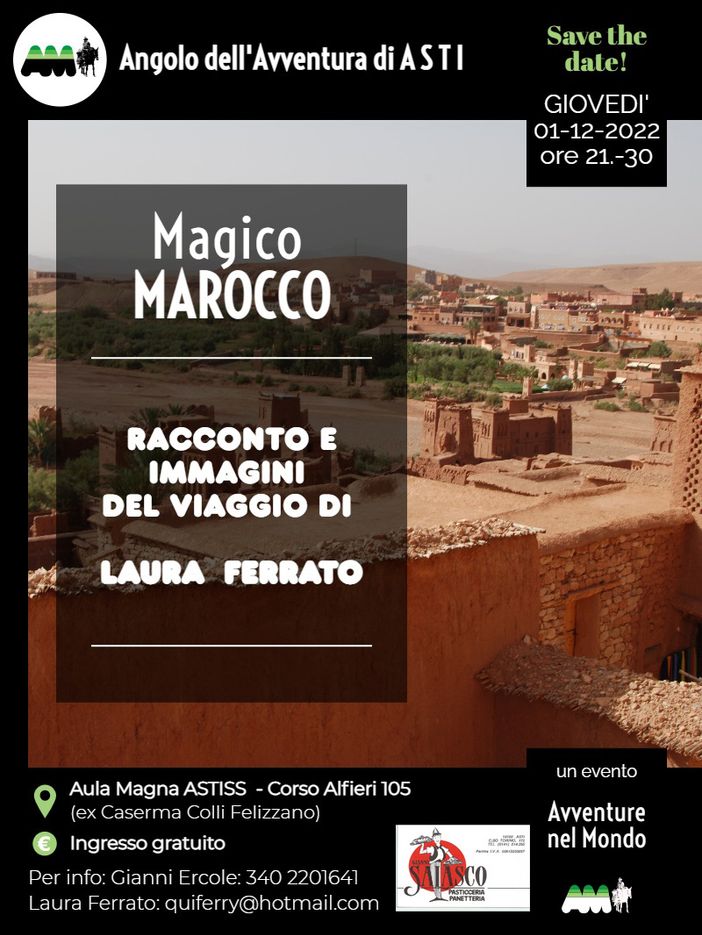 Giovedì ad Astiss continuano le Avventure nel mondo con il Marocco Giovedì ad Astiss continuano le Avventure nel mondo con il Marocco