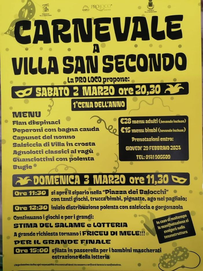 A Villa San Secondo si festeggia il Carnevale