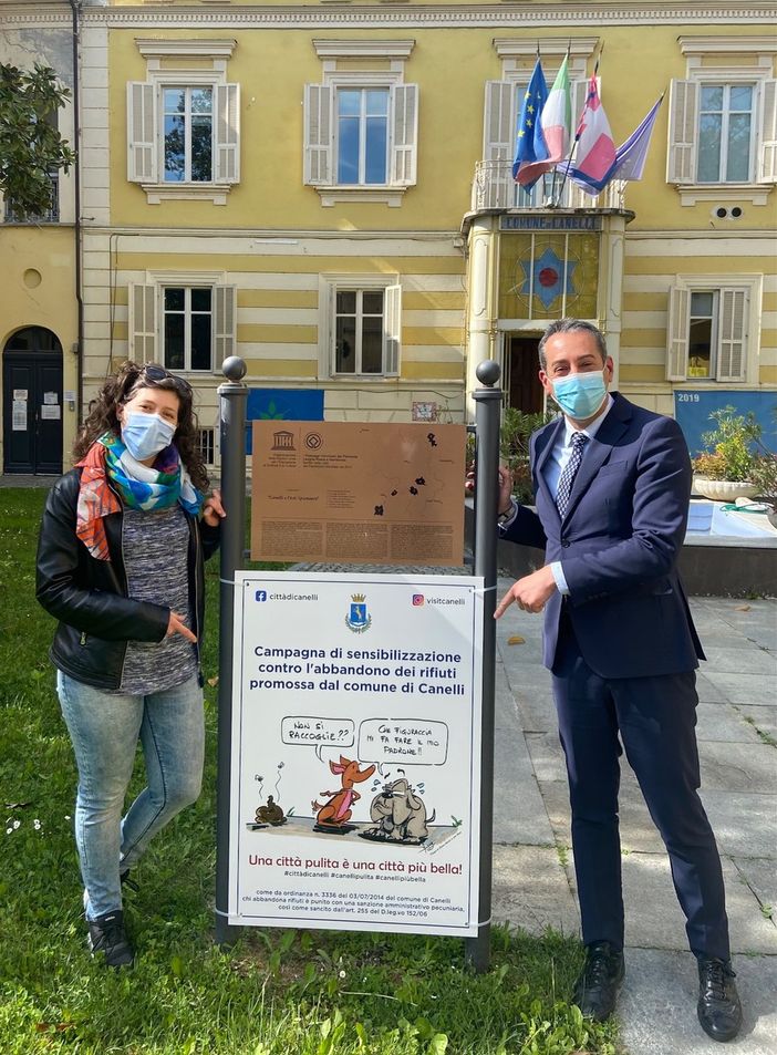 Il sindaco di Canelli Paolo Lanzavecchia e l'assessore all'Ambiente Silvia Gibelli