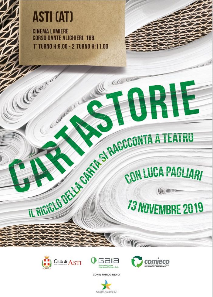 Doppio appuntamento astigiano con “Cartastorie – il riciclo della carta si racconta a teatro” Doppio appuntamento astigiano con “Cartastorie – il riciclo della carta si racconta a teatro”