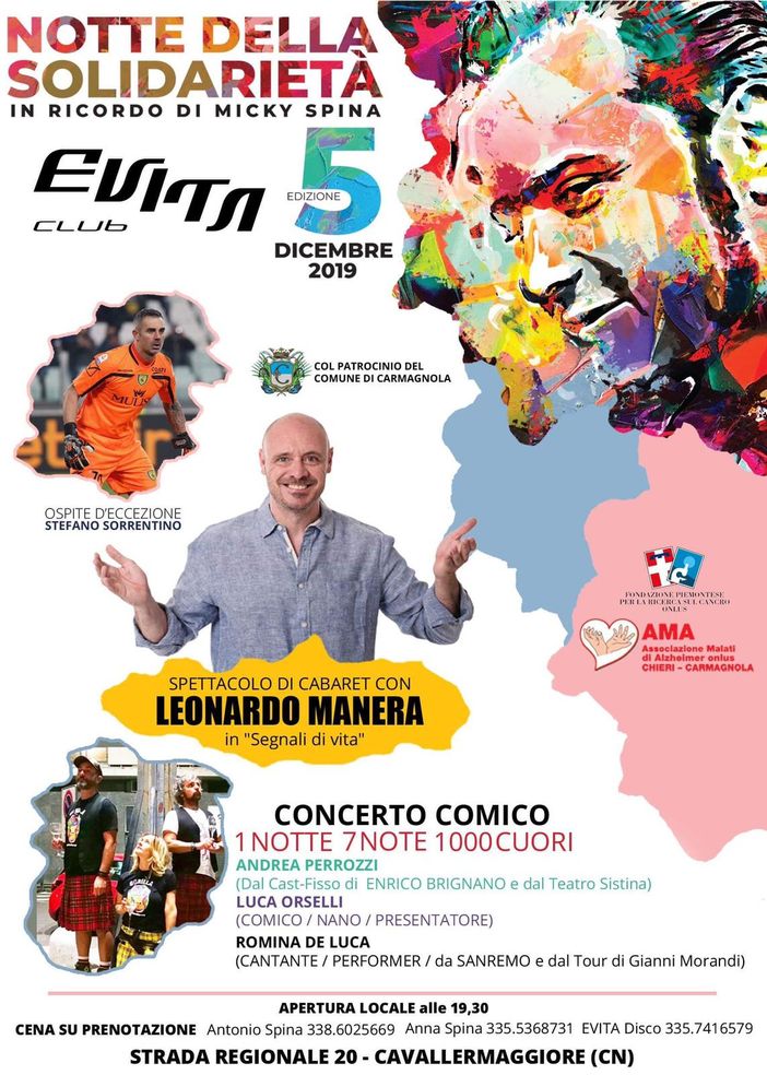 Il 5 dicembre la quinta Notte della Solidarietà all’Evita Club di Cavallermaggiore