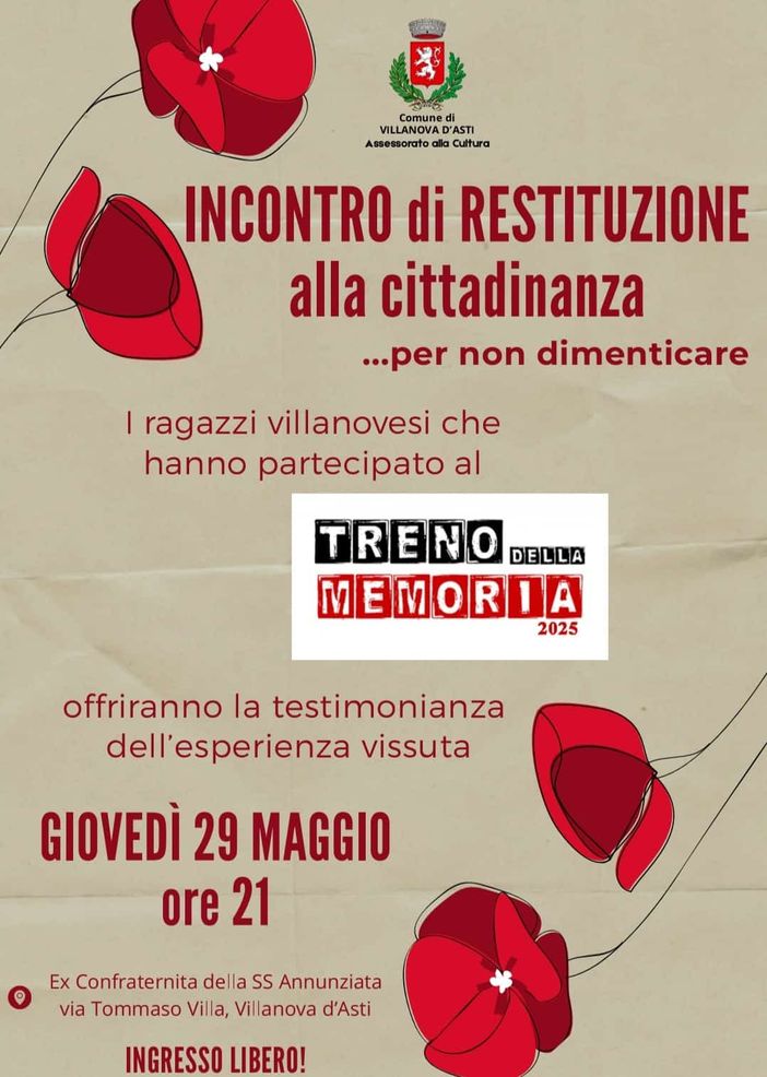 Villanova d’Asti, un incontro per ascoltare le testimonianze di chi ha percorso il viaggio del treno della memoria