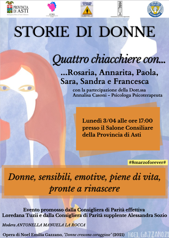 Storie di donne: il 3 aprile in Provincia un incontro promosso dalla Consigliera di Parità Storie di donne: il 3 aprile in Provincia un incontro promosso dalla Consigliera di Parità