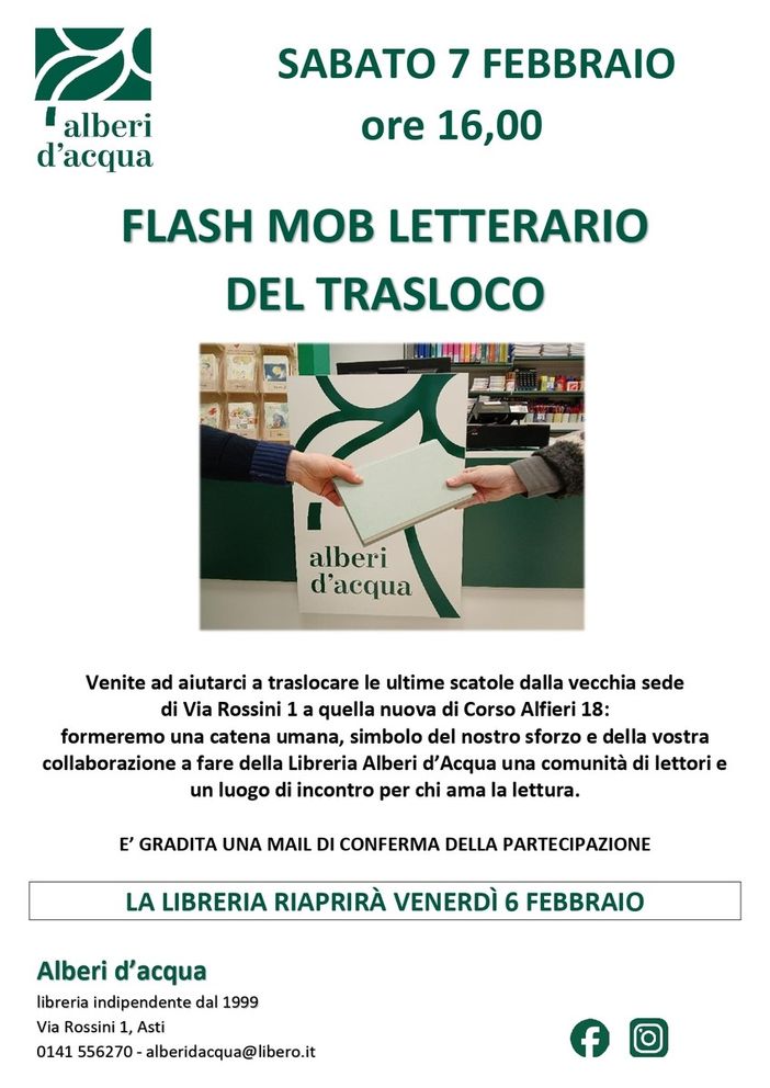 Un flash mob per la riapertura della libreria Alberi d’Acqua Un flash mob per la riapertura della libreria Alberi d’Acqua