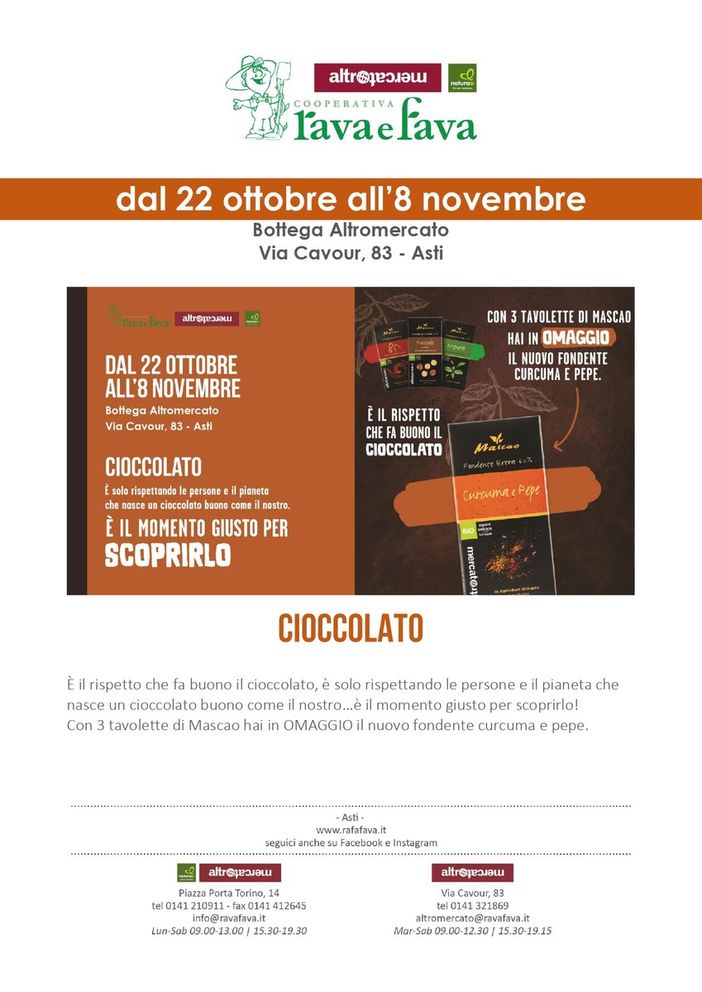 Alla Bottega Rava e Fava quindici giorni dedicati al cioccolato Altromercato