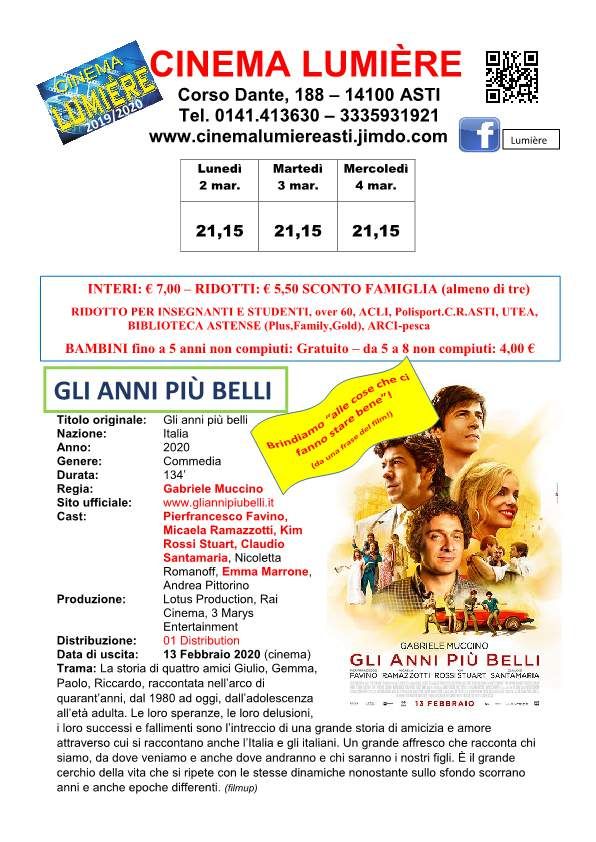 Il Cinema Lumière di Asti ospita ancora "Judy" e "Gli anni più belli". Dalla prossima settimana, "Si vive una volta sola"