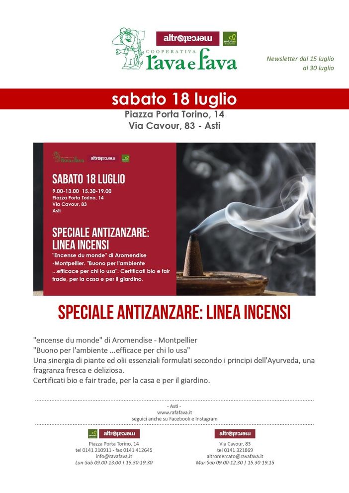 Sabato 18 luglio nei punti vendita Rava e Fava di Asti, giornata dedicata da "Aromandise" Sabato 18 luglio nei punti vendita Rava e Fava di Asti, giornata dedicata da "Aromandise"