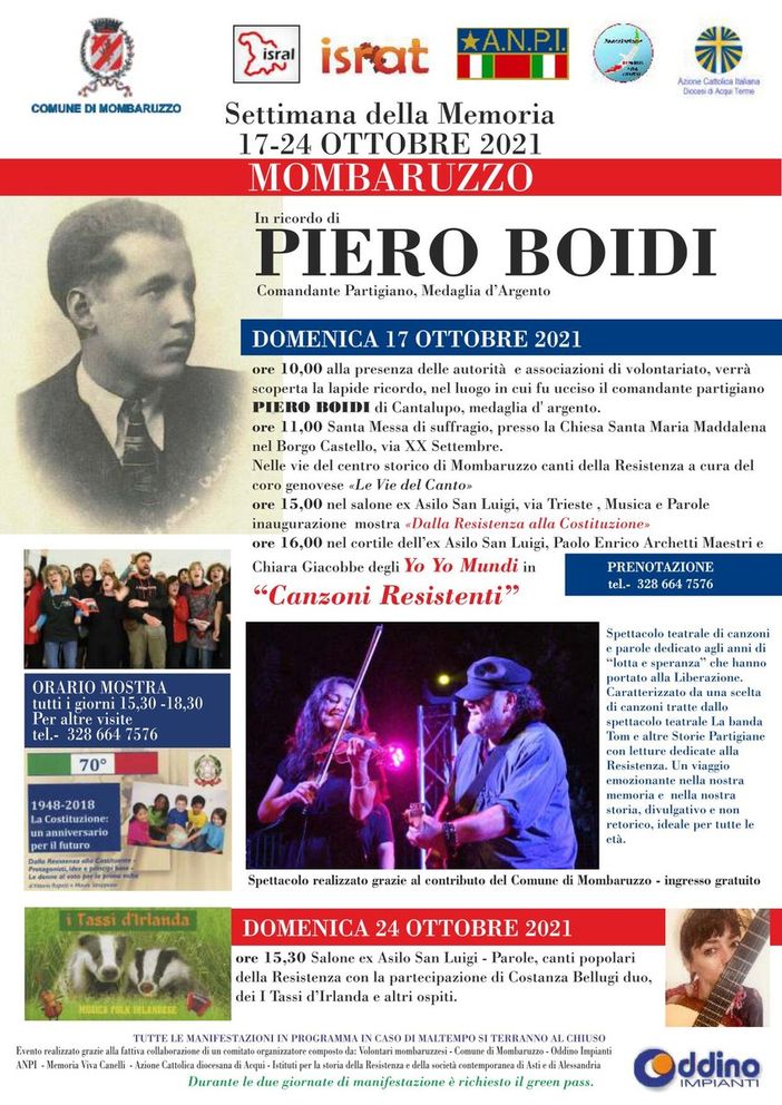 Dal 17 al 24 ottobre a Mombaruzzo la &quot;Settimana della Memoria - Piero Boidi&quot;