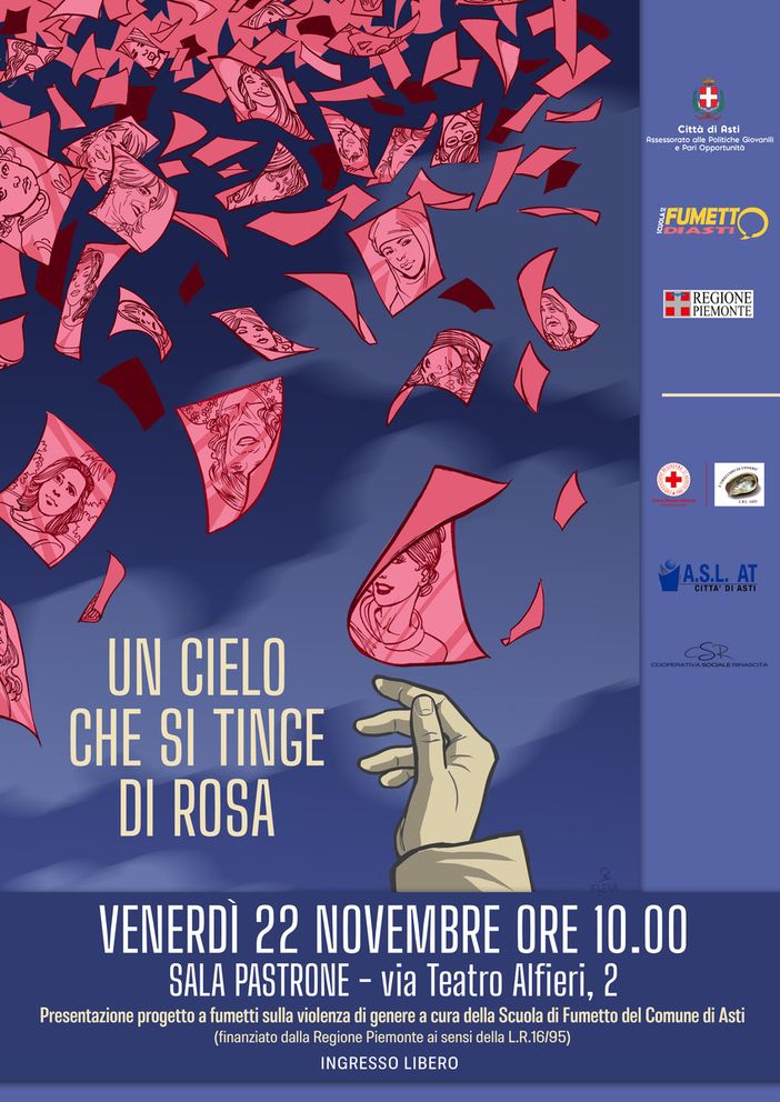 "Un cielo che si tinge di rosa, storie di donne da non dimenticare". Gli allievi della Scuola del Fumetto di Asti presentano un albo a fumetti contro la violenza di genere "Un cielo che si tinge di rosa, storie di donne da non dimenticare". Gli allievi della Scuola del Fumetto di Asti presentano un albo a fumetti contro la violenza di genere