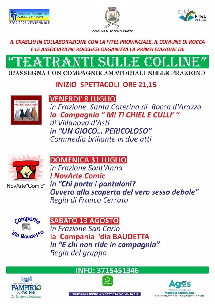 Una nuova rassegna teatrale sulle colline astigiane. Arriva 'Teatranti sulle colline'