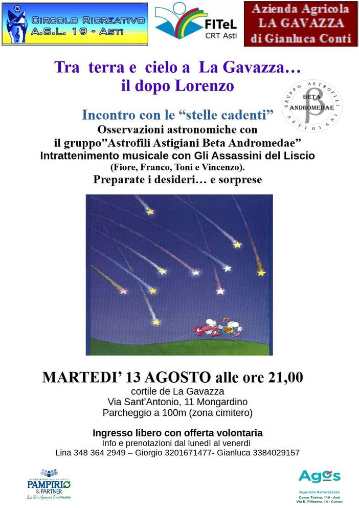 "Il dopo Lorenzo", a Mongardino serata a "osservare il cielo"