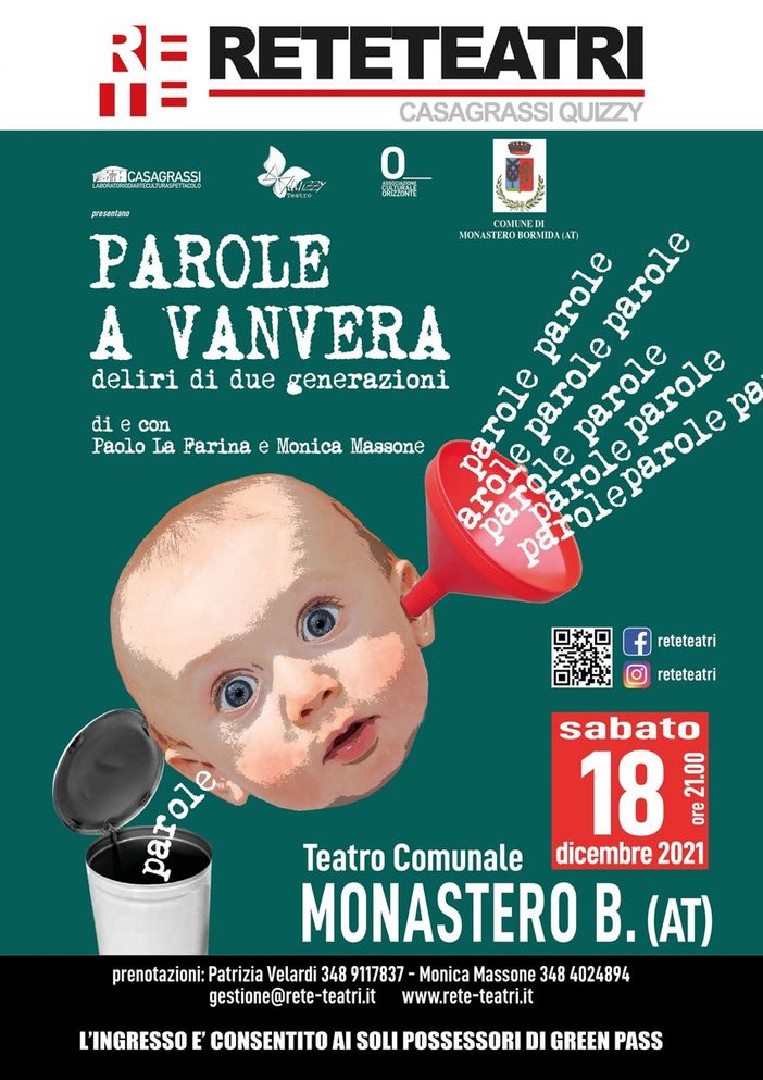 Teatro:"Parole a vanvera", deliri di due generazioni a Monastero Bormida Teatro:"Parole a vanvera", deliri di due generazioni a Monastero Bormida
