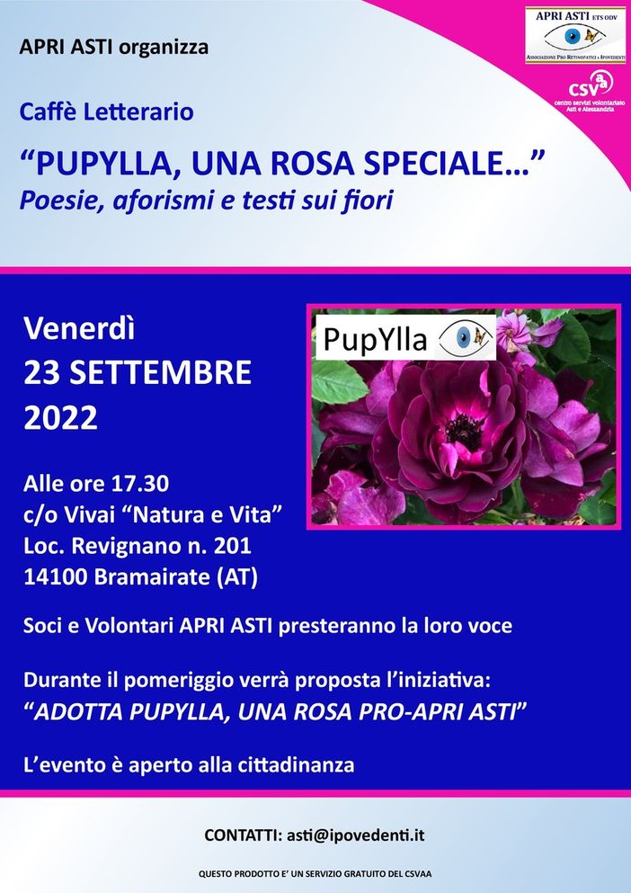 Venerdì 23 settembre un Caffè letterario in favore dell'APRI