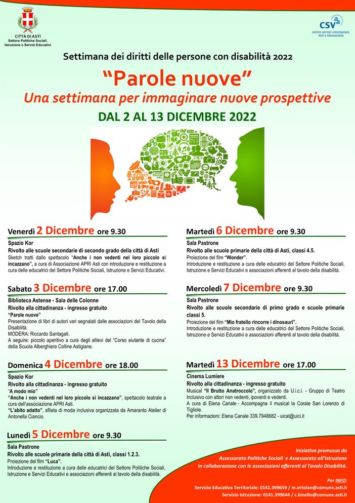 Ad Asti la Settimana dei diritti delle persone con disabilità, dal 2 al 13 dicembre