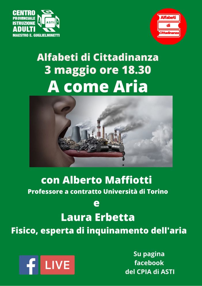Il 3 maggio il Cpia tornerà a parlare di ecologia, con la diretta ”A come Aria” Il 3 maggio il Cpia tornerà a parlare di ecologia, con la diretta ”A come Aria”