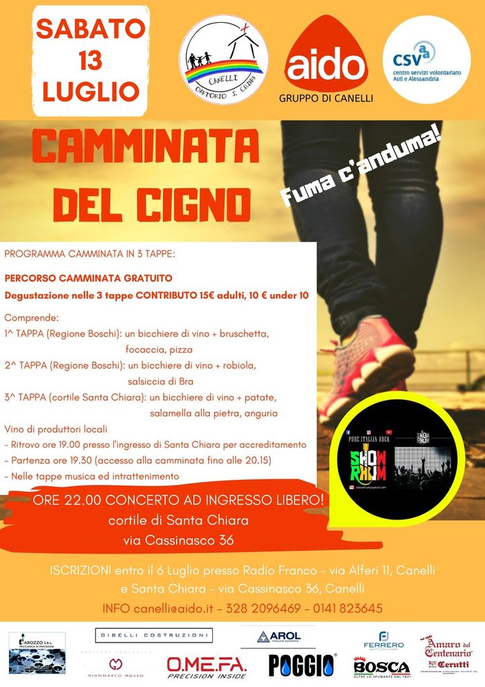 Già aperte le iscrizioni a una camminata enogastronomica organizzata dall’AIDO canellese Già aperte le iscrizioni a una camminata enogastronomica organizzata dall’AIDO canellese