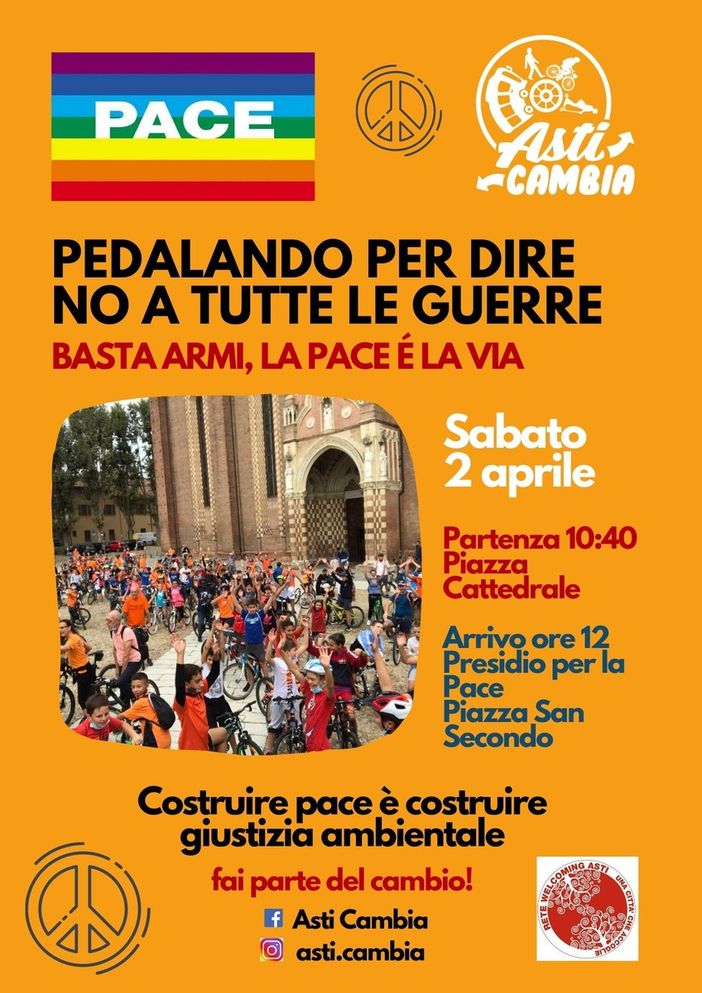 "Pedalando per la pace": nuova iniziativa solidale e green firmata Asti Cambia "Pedalando per la pace": nuova iniziativa solidale e green firmata Asti Cambia