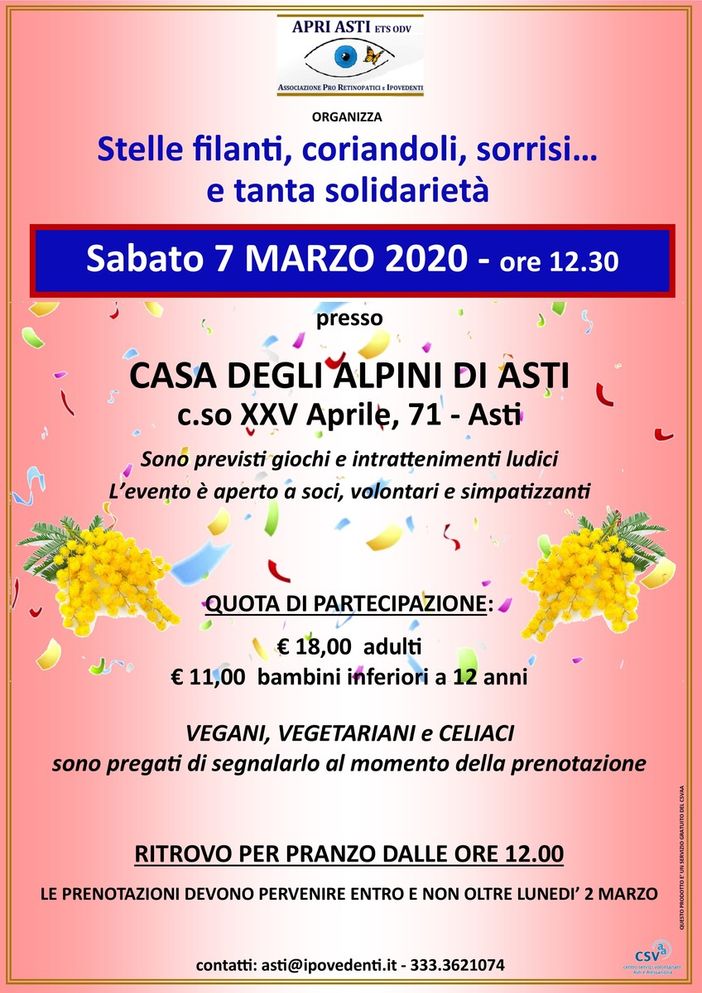 Con l'Apri di Asti si festeggia la Festa della Donna e il Carnevale
